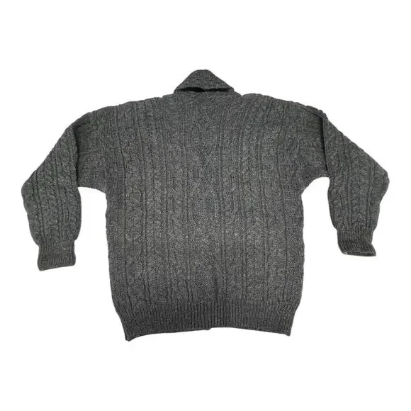 Aran Crafts Women's Gray Irish Wool Cable Knit Shawl Collar Cardigan Casual - Picture 7 of 7